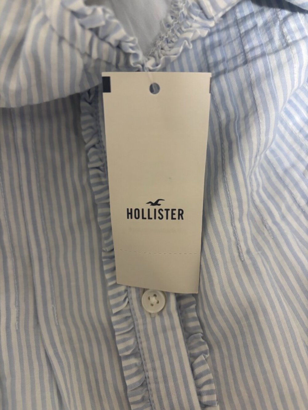 Hollister Blue White Stripe Cap Sleeve Smocked Peplum Blouse NWT M - Picture 8 of 11